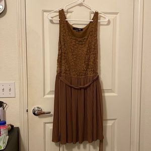 Brown Lace Pleated Tank Dress.